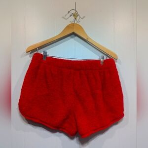 Aerie Red Faux Fur Lounge Shorts Size Medium Cozy Soft Pajama Bottoms Loungewear